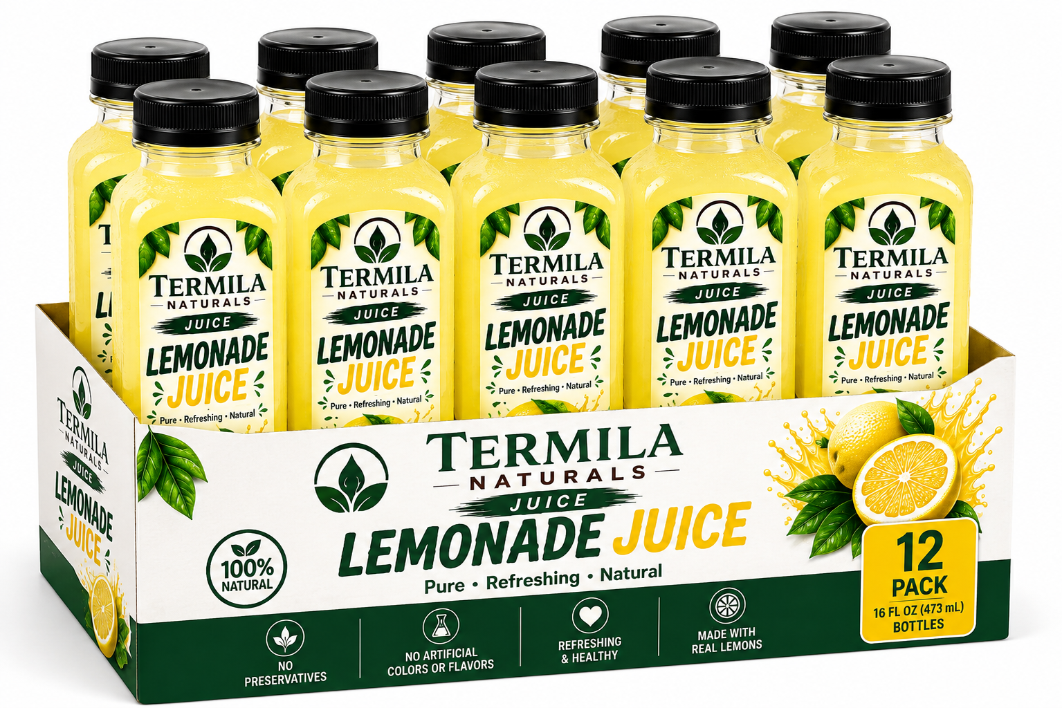 (12 Pack) Termila Naturals Juice Lemonade 16 oz